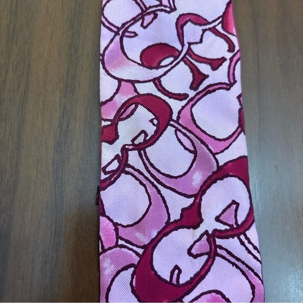 Coach Signature 100% Silk Skinny Pony Bag Scarf Vibrant Pink Monogram Y2K C Logo - Picture 5 of 8